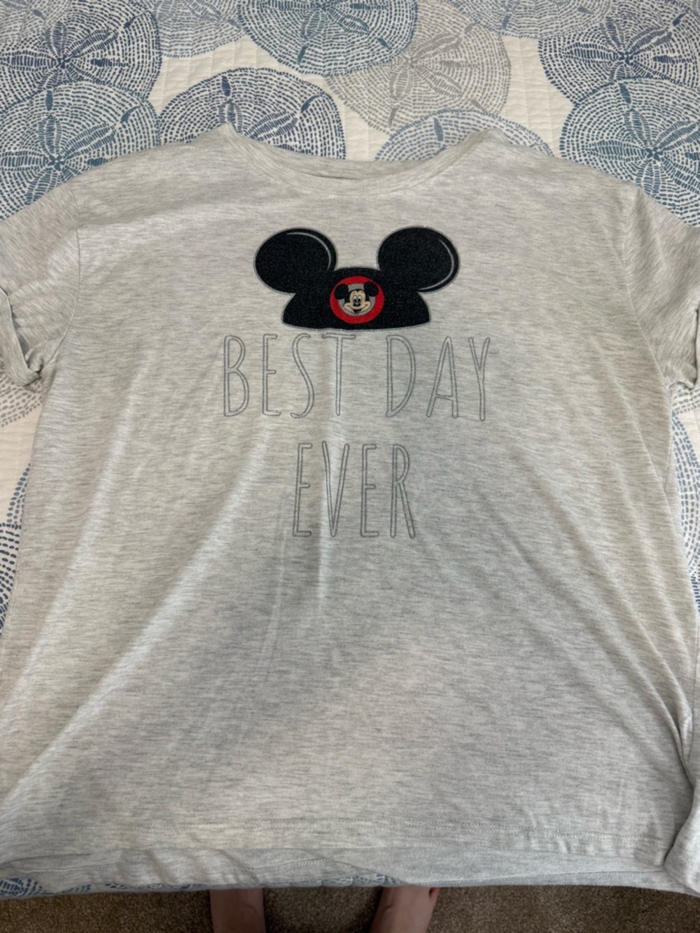 Disney Gray Tee with Mickey Ear Patch and 'Best Day Ever'